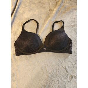 French Connection Size 38B Padded Wireless Lace Tshirt Bra Black